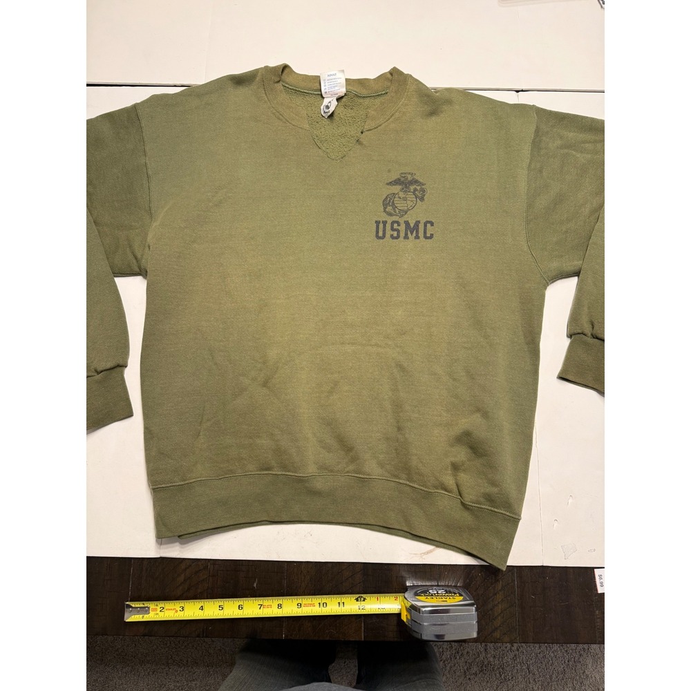 Vintage Soffe USMC Sweatshirt Mens XL Olive Green Military Eagle Globe USA Made